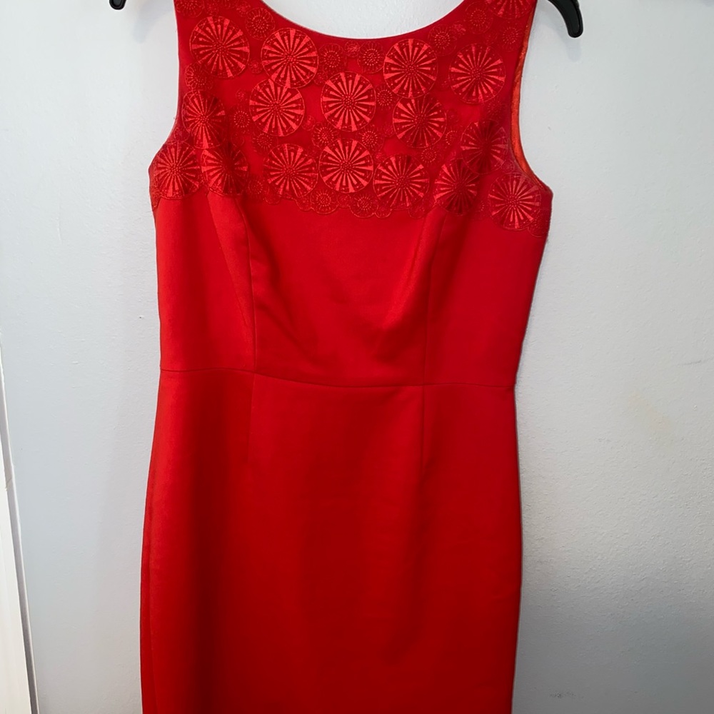Red dress, Tahari brand.